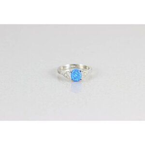 Sterling Silver Opal and CZ Ring Size 8 1/4